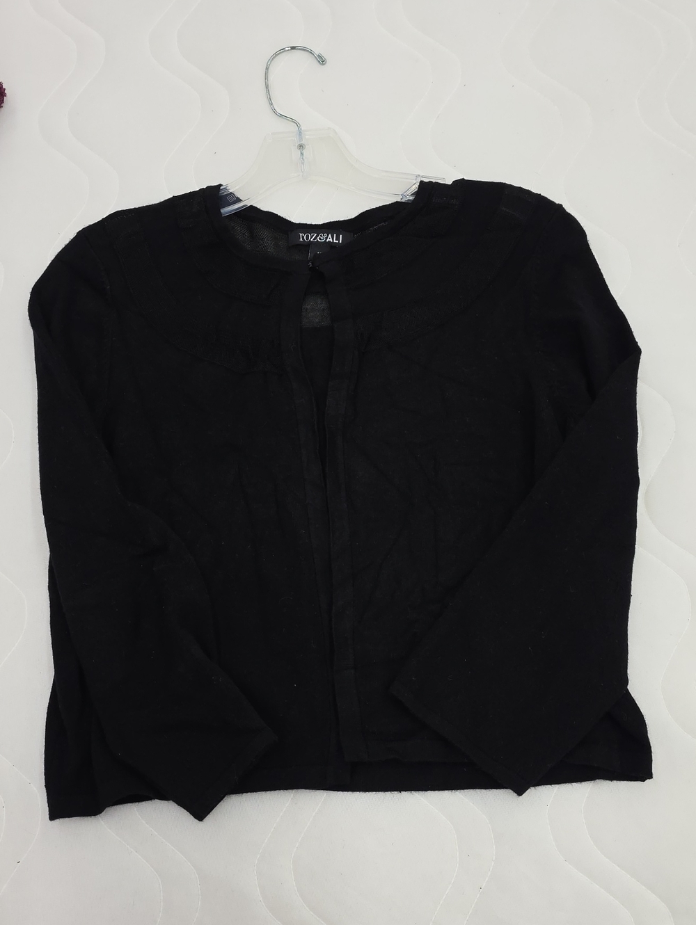 Roz & Ali Long Sleeve Black Cardigan With Hook& Eye Closure At The Neckline